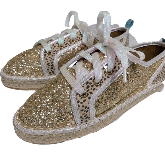 NewMichelle McDowell Kylie Gold Glitter Leopard Print Lace Up Shoes Size 7 - Picture 4 of 10